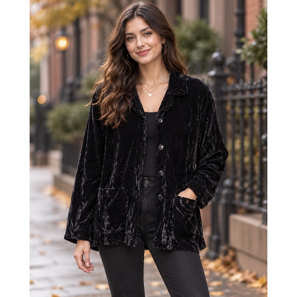 David Dart Vtg Black Crushed Velvet Dark Romantic Jacket XL Whimsigoth Witchy